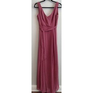Levkoff Bridesmaid V neck & back Chiffon Gown-Sz 10 XTall dusty rose -MRSP $229